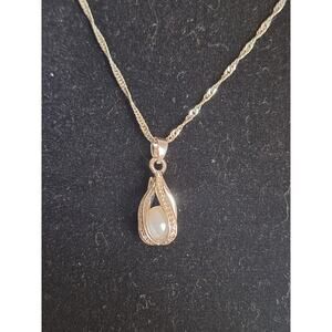 Women Fashion Natural Pearl Pendant Cage Bezelled Tear-drop Pearl Cage 10"